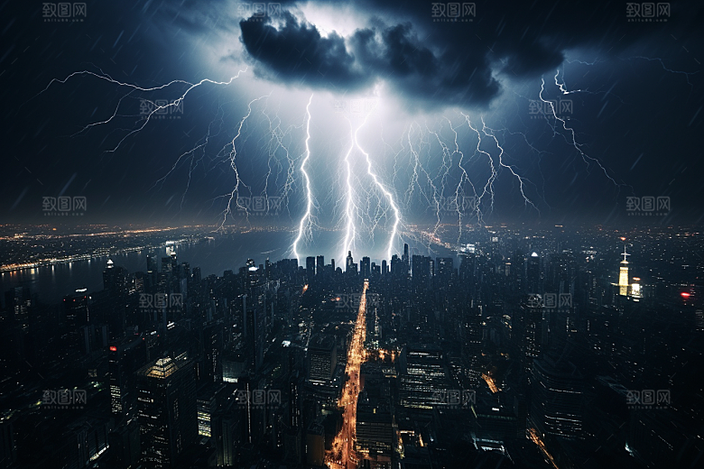暴雨闪电雷暴自然灾害摄影图
