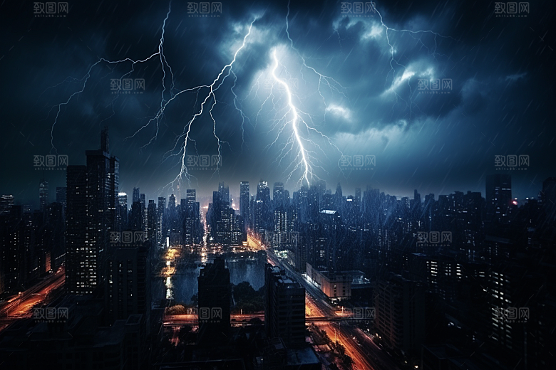 暴雨闪电雷雨极端天气摄影图