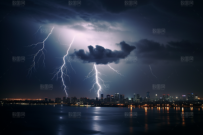 暴雨闪电气象雷雨摄影图