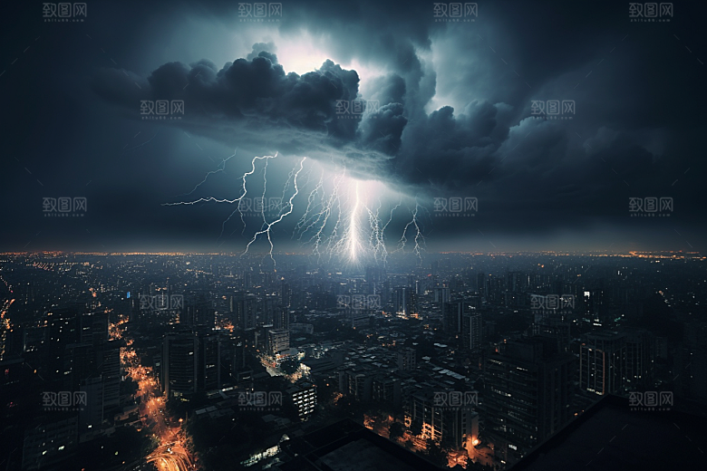 暴雨闪电雷暴高清摄影图