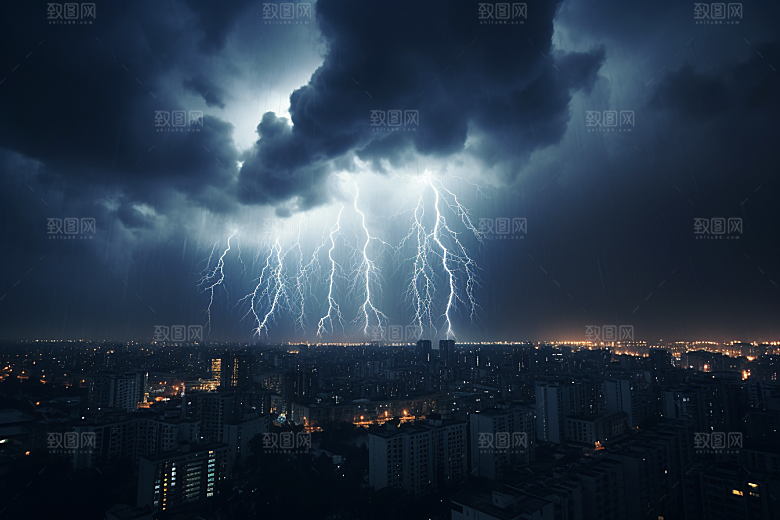 暴雨闪电电闪雷鸣自然灾害摄影图