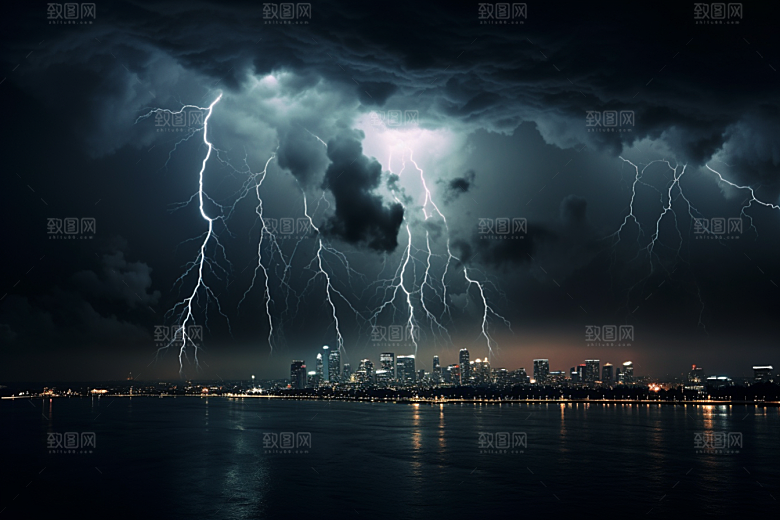 暴雨闪电气象雷雨摄影图