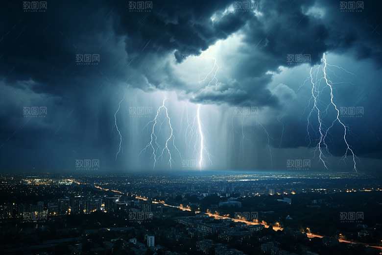 暴雨闪电电闪雷鸣恶劣天气摄影图