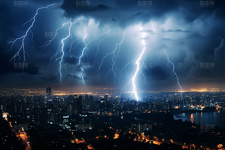 暴雨闪电气象高清摄影图