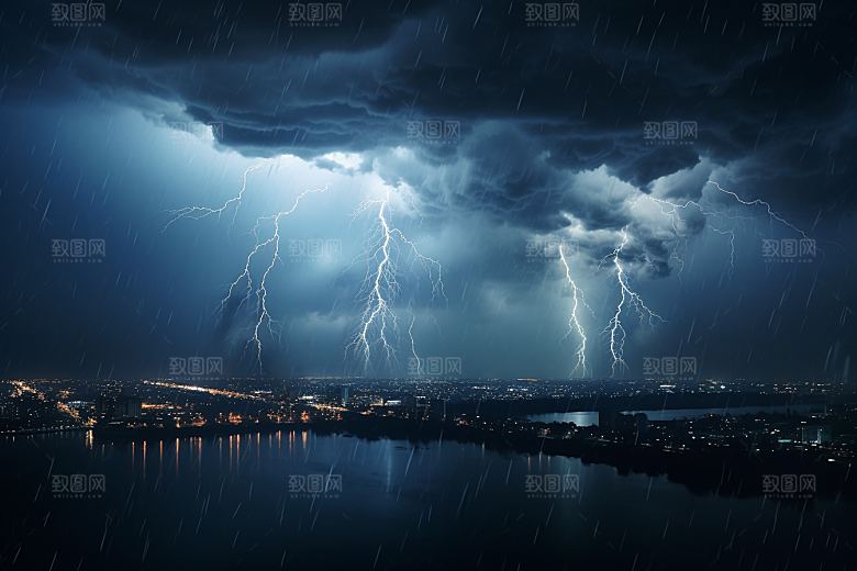 暴雨闪电雷暴气象摄影图