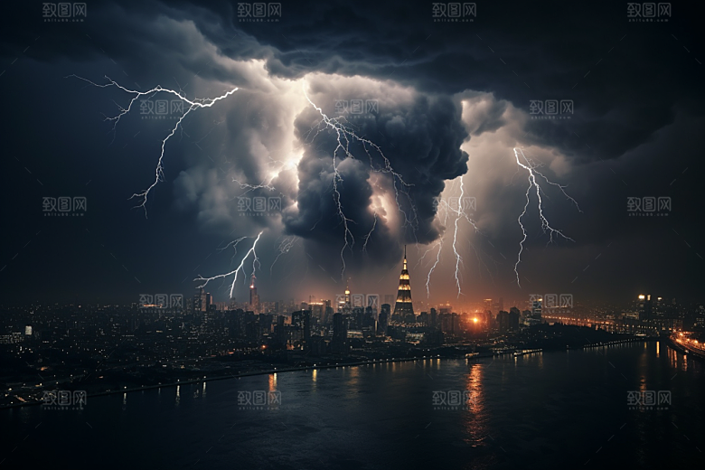 暴雨闪电气象高清摄影图