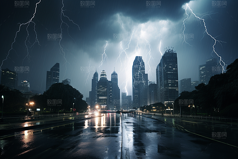 暴雨闪电高清恶劣天气摄影图