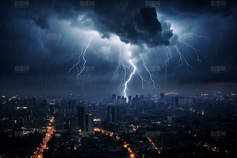 暴雨闪电自然灾害恶劣天气摄影图
