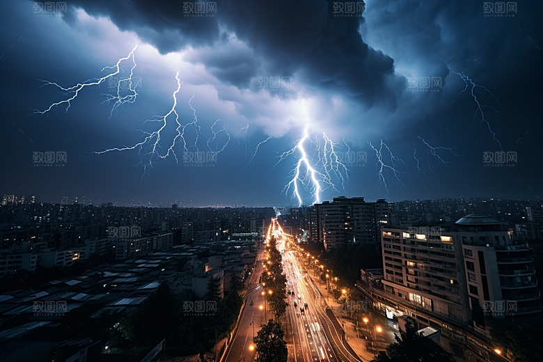 暴雨闪电恶劣天气极端天气摄影图