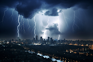 暴雨闪电电闪雷鸣自然灾害摄影图