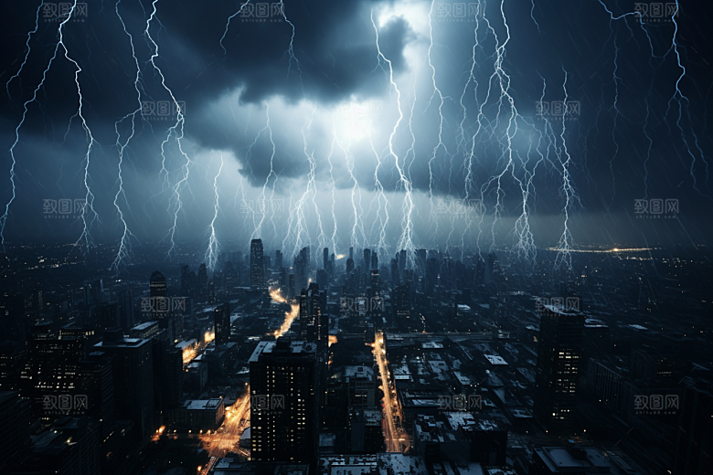 暴雨闪电雷暴雷雨摄影图