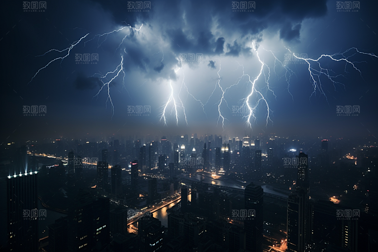 暴雨闪电自然灾害雷暴摄影图