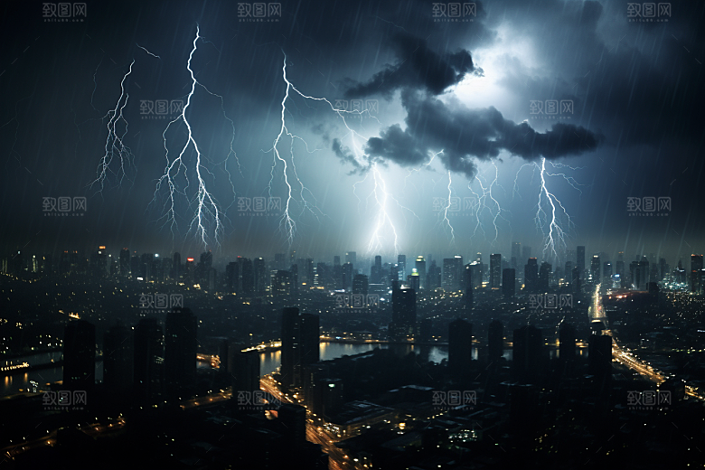 暴雨闪电气象恶劣天气摄影图