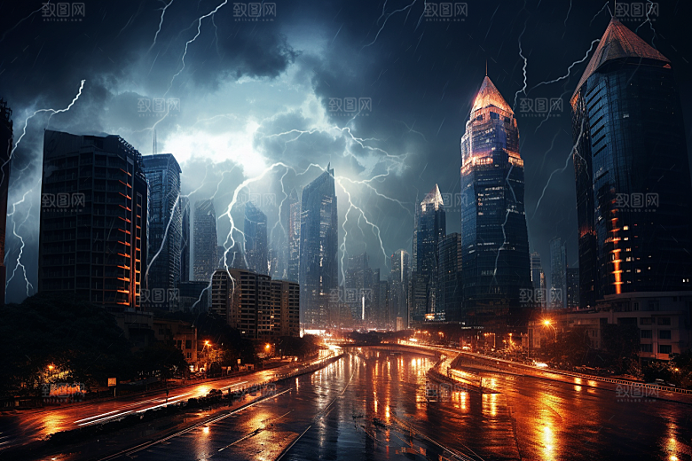 暴雨闪电自然现象电闪雷鸣摄影图