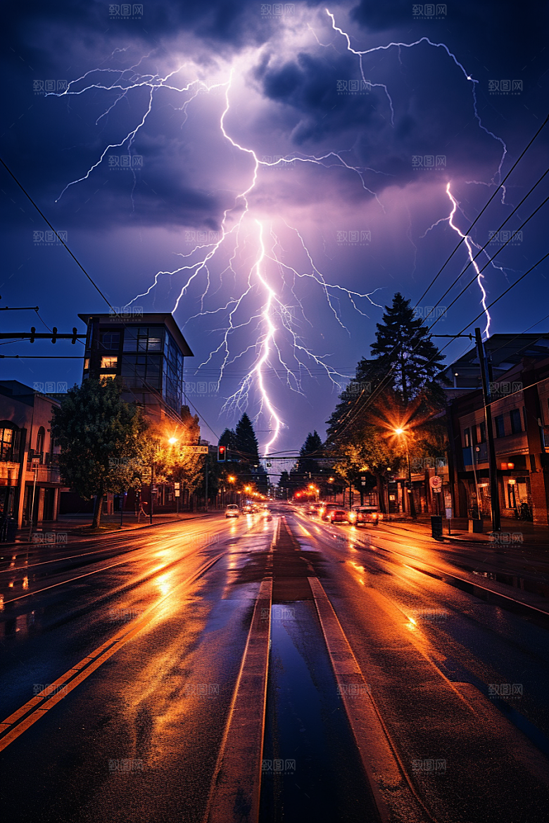 暴雨闪电极端天气自然灾害摄影图