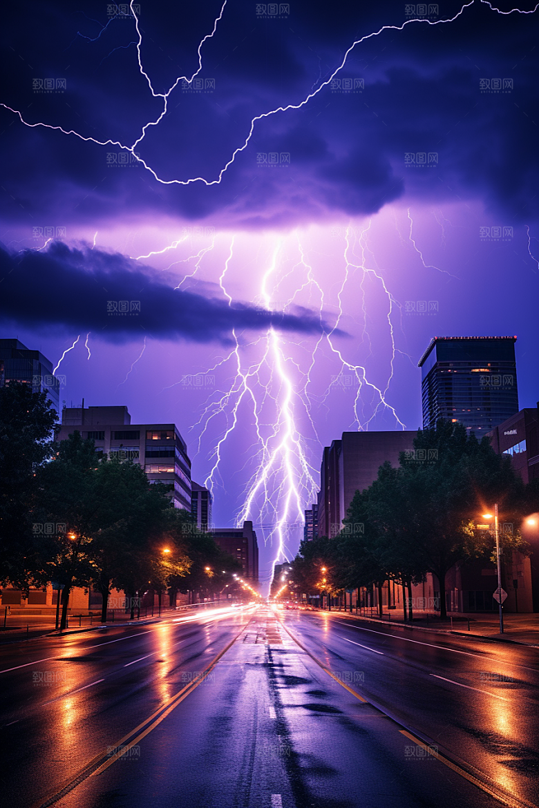 暴雨闪电雷暴极端天气摄影图