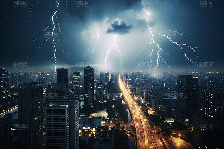 暴雨闪电雷暴高清摄影图