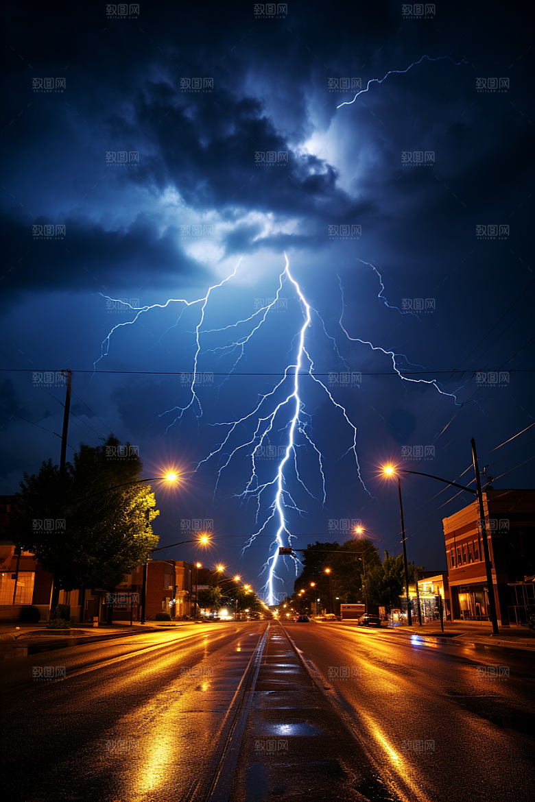 暴雨闪电极端天气雷雨摄影图