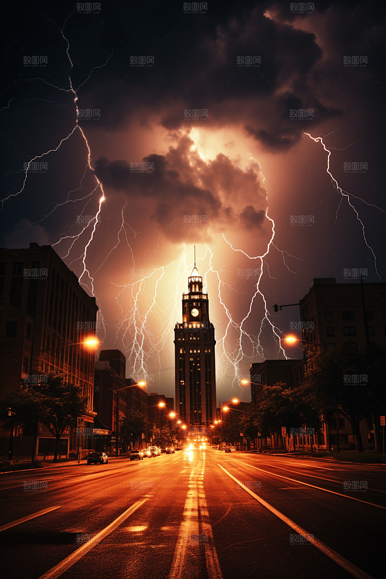 暴雨闪电自然灾害高清摄影图