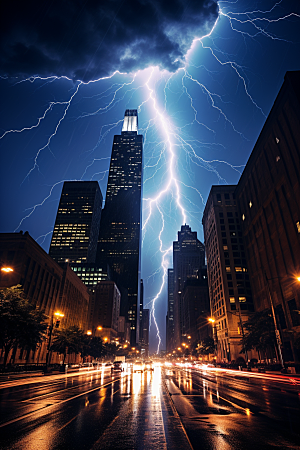 暴雨闪电自然现象极端天气摄影图