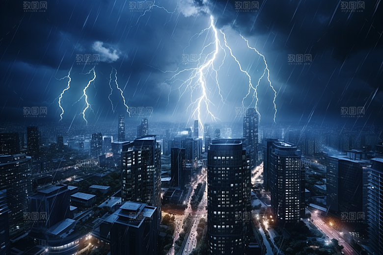 暴雨闪电气象高清摄影图