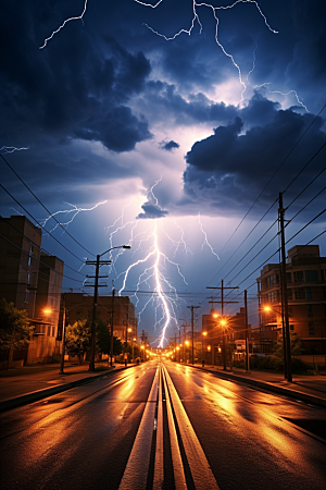 暴雨闪电高清城市摄影图