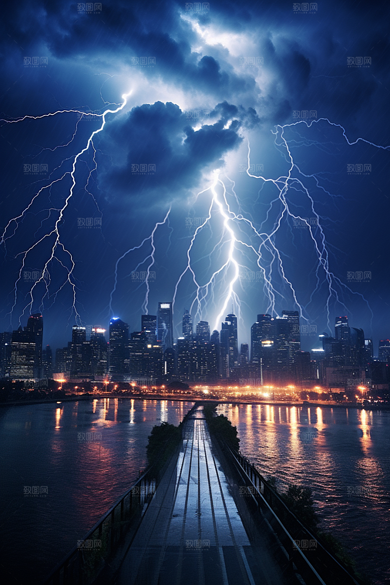 暴雨闪电电闪雷鸣雷暴摄影图