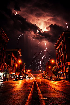 暴雨闪电自然现象极端天气摄影图