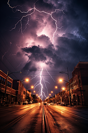 暴雨闪电雷雨城市摄影图