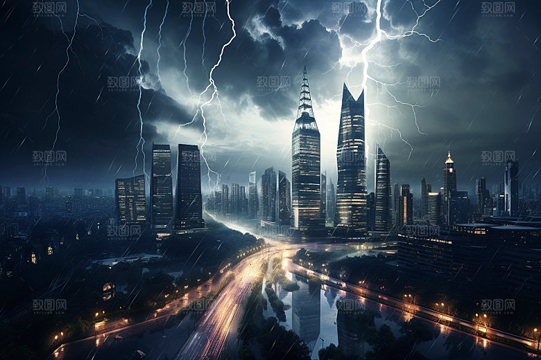 暴雨闪电雷雨气象摄影图