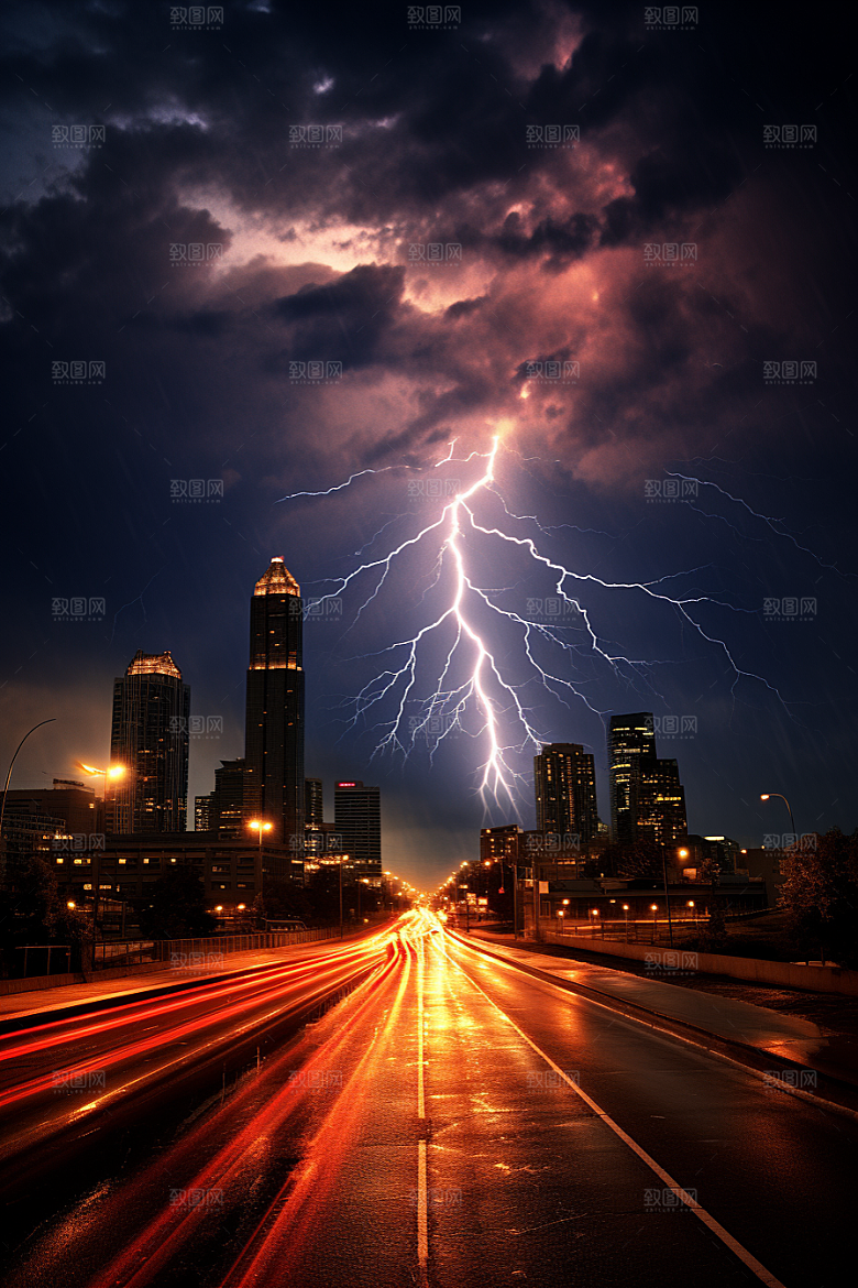 暴雨闪电高清气象摄影图