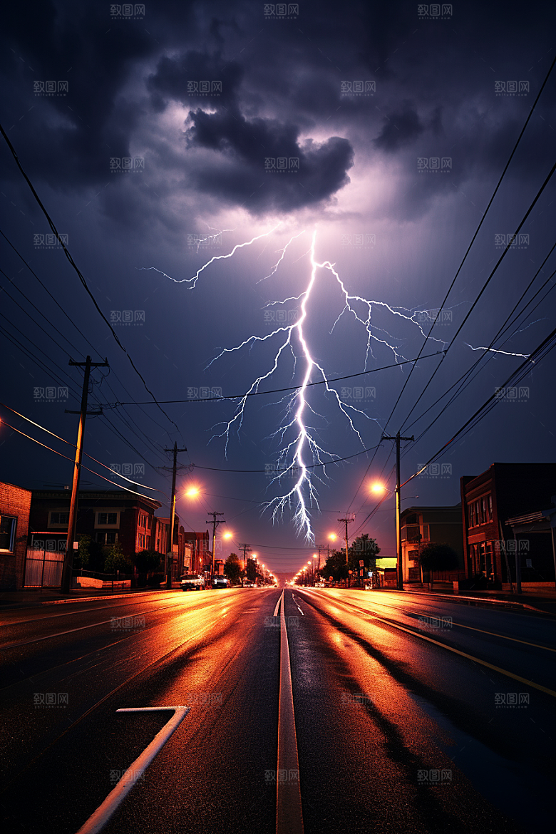 暴雨闪电极端天气自然灾害摄影图