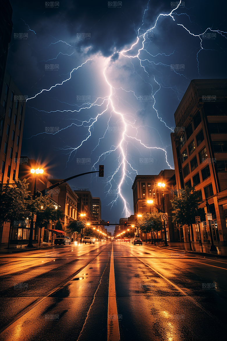 暴雨闪电极端天气高清摄影图
