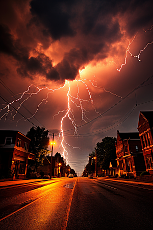 暴雨闪电气象城市摄影图