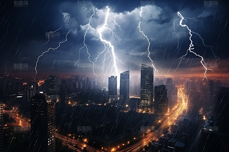 暴雨闪电气象极端天气摄影图