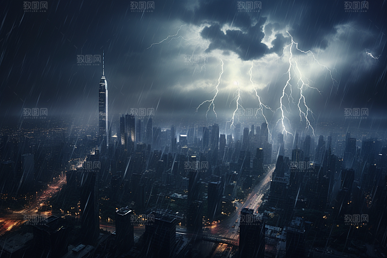 暴雨闪电高清雷暴摄影图