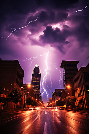 暴雨闪电城市恶劣天气摄影图