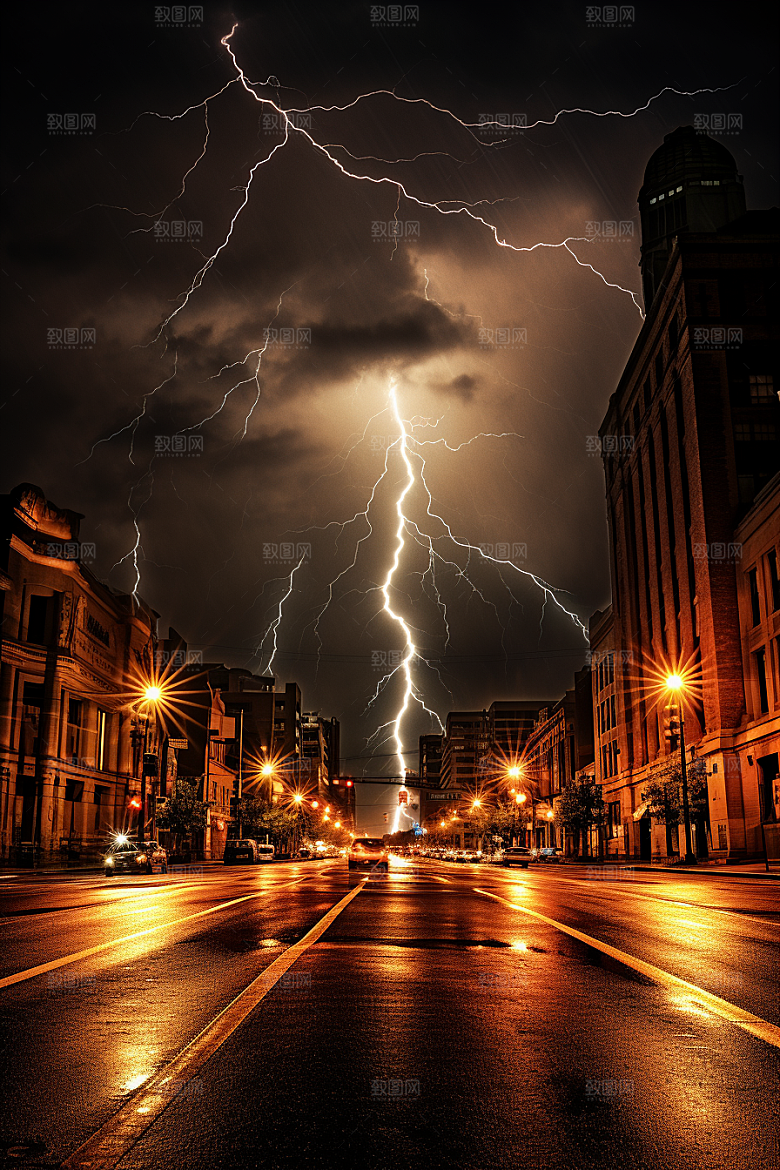 暴雨闪电自然现象雷暴摄影图