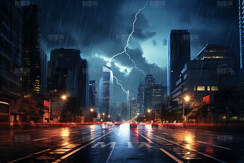 暴雨闪电恶劣天气自然灾害摄影图