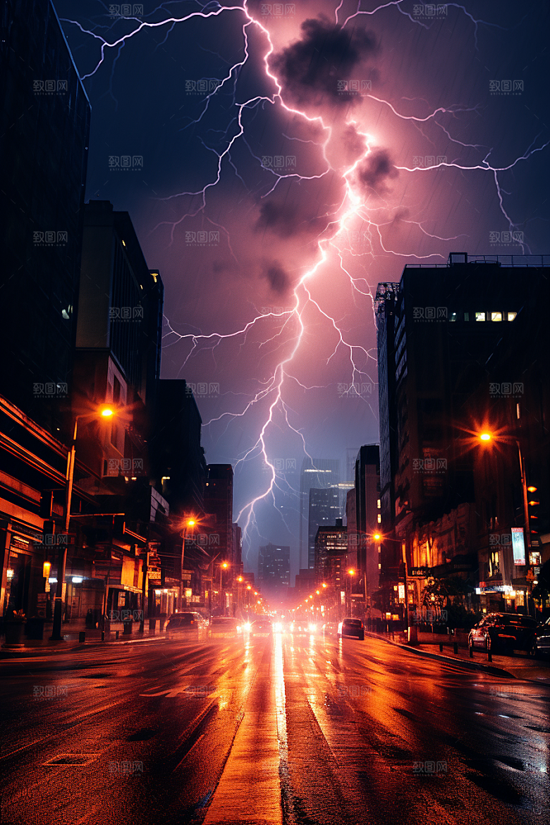 暴雨闪电雷雨自然灾害摄影图