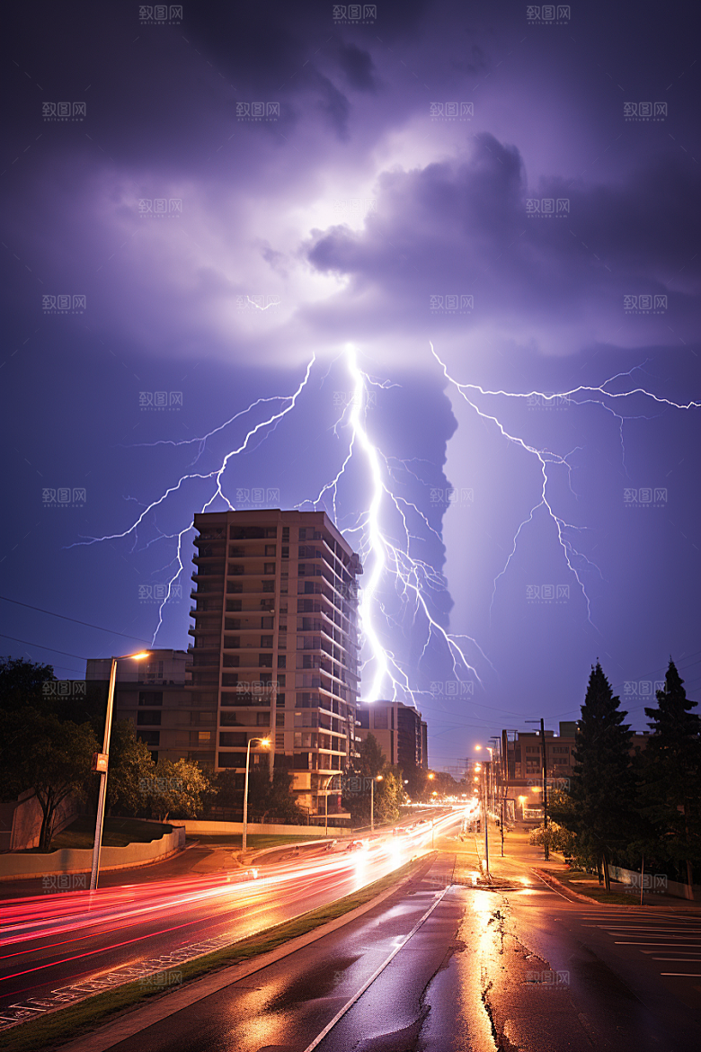 暴雨闪电电闪雷鸣气象摄影图