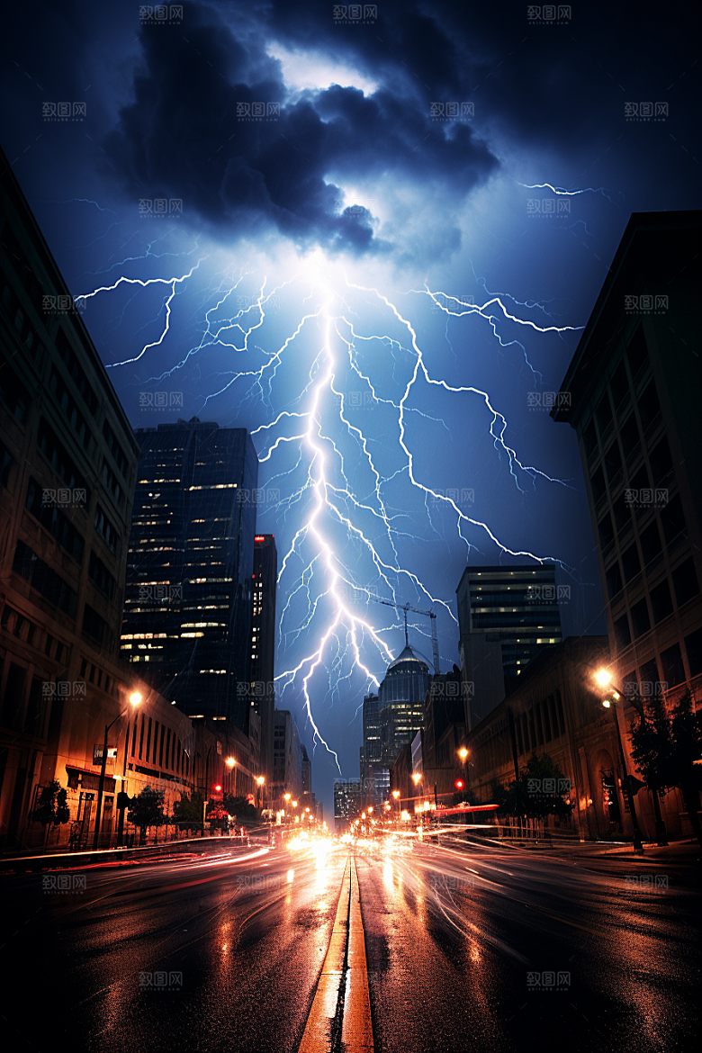 暴雨闪电自然现象雷暴摄影图