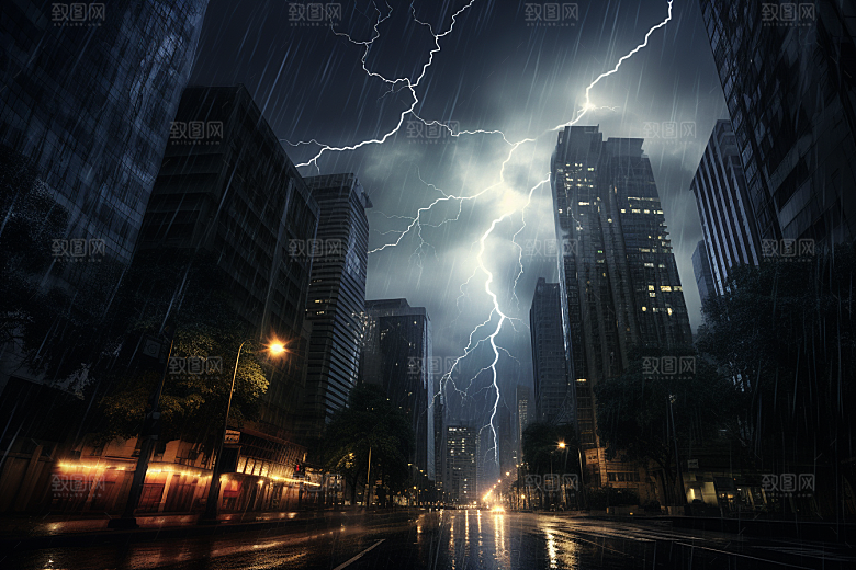 暴雨闪电极端天气恶劣天气摄影图