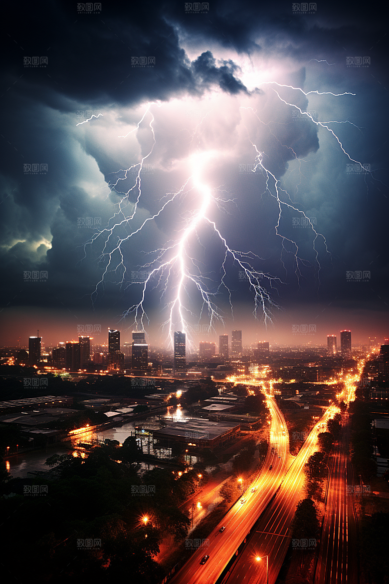 暴雨闪电雷暴恶劣天气摄影图