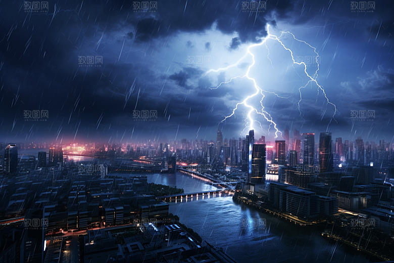 暴雨闪电自然现象恶劣天气摄影图