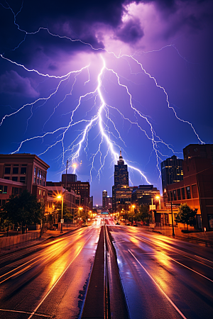 暴雨闪电自然现象极端天气摄影图