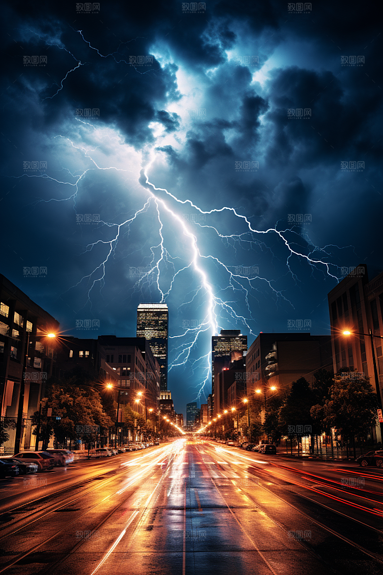 暴雨闪电自然灾害恶劣天气摄影图