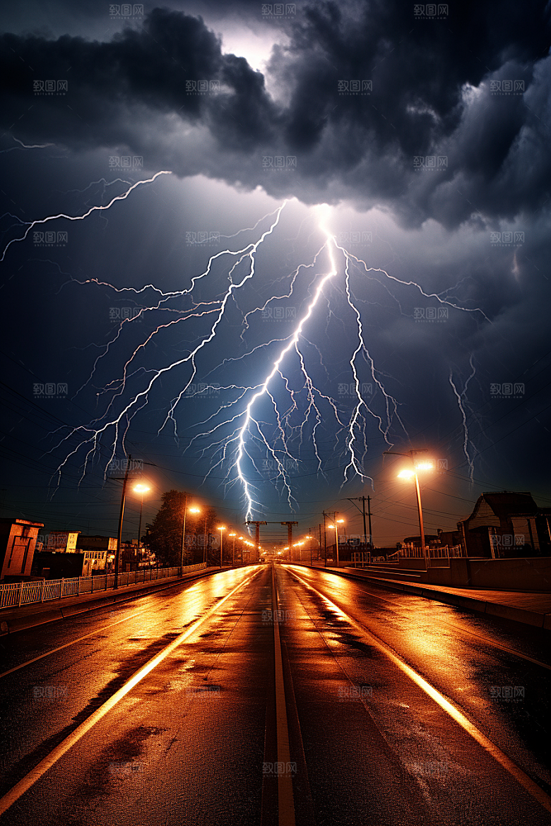 暴雨闪电极端天气雷雨摄影图