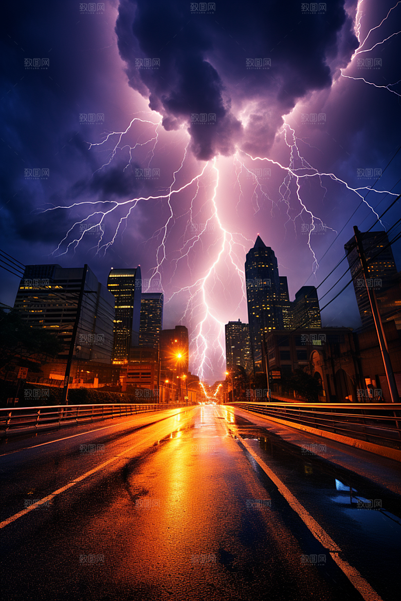 暴雨闪电自然现象恶劣天气摄影图