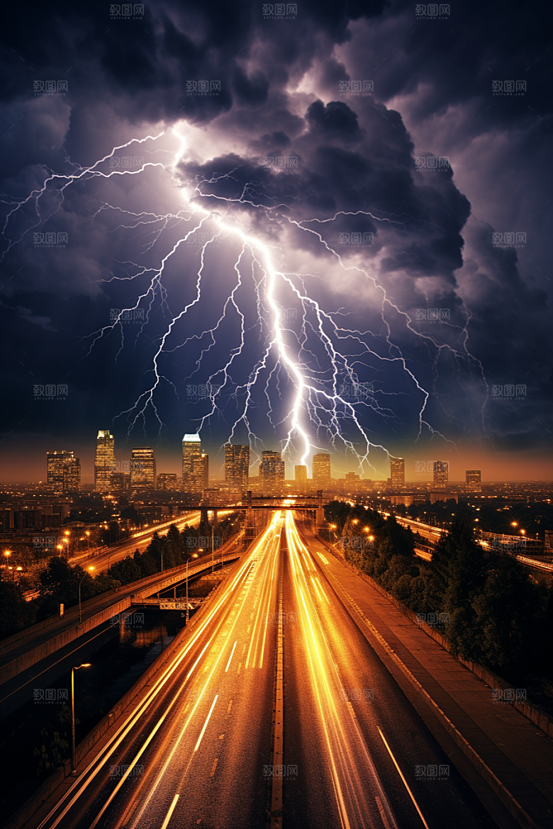 暴雨闪电自然灾害雷暴摄影图